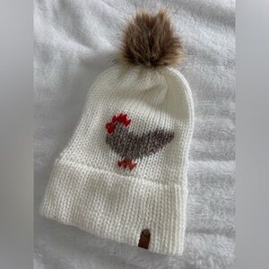 Cozy Knit Kids Beanie with Pom Pom - White Sparkle and Brown NEW